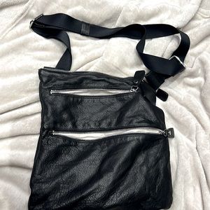 Margot Genuine black leather crossbody hobo tote bag